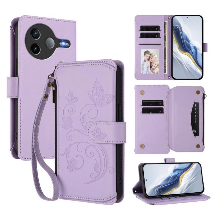 Butterfly Love Flower Multi-card Zipper Wallet Leather Phone Case, For Xiaomi 17 Max 5G, For Xiaomi 17T Pro 5G, For Xiaomi Poco M7 4G 169mm, For Xiaomi 15T Pro 5G, For Xiaomi 15T 5G, For Xiaomi Poco F7 Ultra / Redmi K80 Pro                             ...