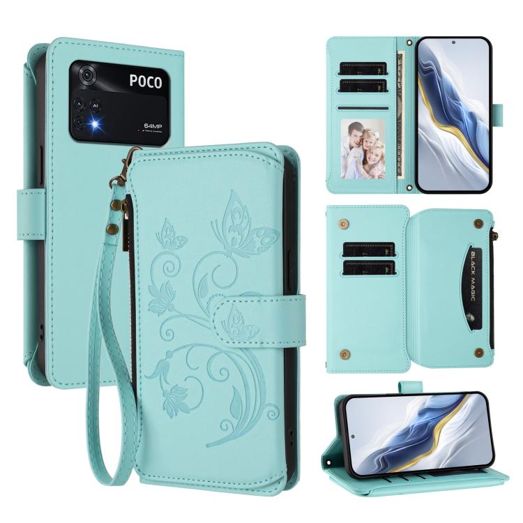 Butterfly Love Flower Multi-card Zipper Wallet Leather Phone Case, For Xiaomi Civi 1S, For Xiaomi Poco M4 Pro 4G, For Xiaomi Poco X4 Pro 5G