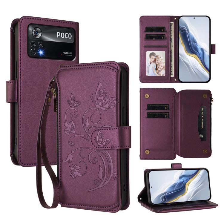 Butterfly Love Flower Multi-card Zipper Wallet Leather Phone Case, For Xiaomi Civi 1S, For Xiaomi Poco M4 Pro 4G, For Xiaomi Poco X4 Pro 5G