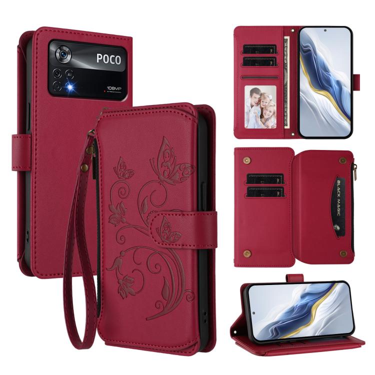 Butterfly Love Flower Multi-card Zipper Wallet Leather Phone Case, For Xiaomi Civi 1S, For Xiaomi Poco M4 Pro 4G, For Xiaomi Poco X4 Pro 5G
