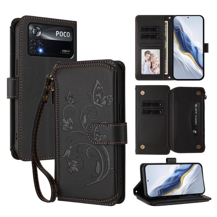 Butterfly Love Flower Multi-card Zipper Wallet Leather Phone Case, For Xiaomi Civi 1S, For Xiaomi Poco M4 Pro 4G, For Xiaomi Poco X4 Pro 5G