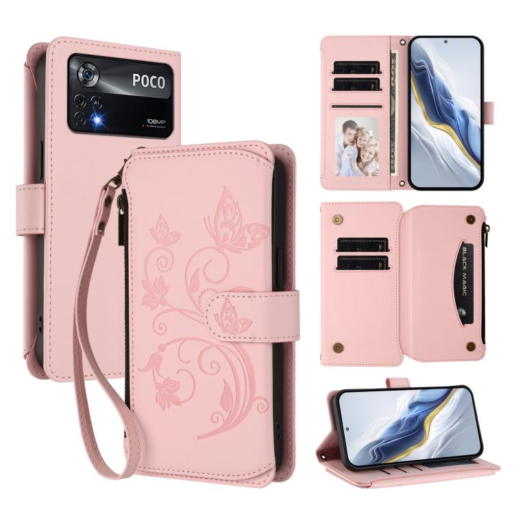 Butterfly Love Flower Multi-card Zipper Wallet Leather Phone Case, For Xiaomi Civi 1S, For Xiaomi Poco M4 Pro 4G, For Xiaomi Poco X4 Pro 5G
