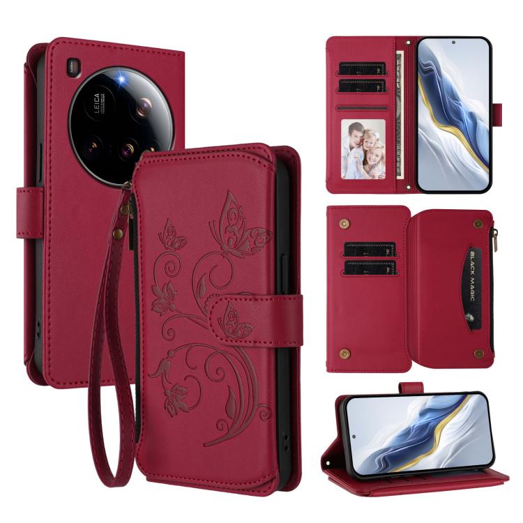 Butterfly Love Flower Multi-card Zipper Wallet Leather Phone Case, For Xiaomi 17 Max 5G, For Xiaomi 17T Pro 5G, For Xiaomi Poco M7 4G 169mm, For Xiaomi 15T Pro 5G, For Xiaomi 15T 5G, For Xiaomi Poco F7 Ultra / Redmi K80 Pro                             ...