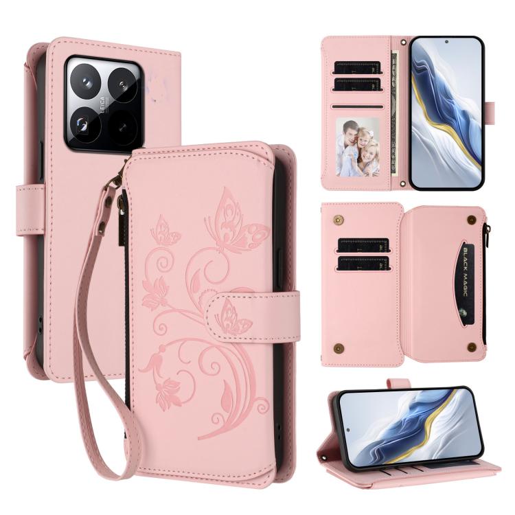 Butterfly Love Flower Multi-card Zipper Wallet Leather Phone Case, For Xiaomi 17 Max 5G, For Xiaomi 17T Pro 5G, For Xiaomi Poco M7 4G 169mm, For Xiaomi 15T Pro 5G, For Xiaomi 15T 5G, For Xiaomi Poco F7 Ultra / Redmi K80 Pro                             ...