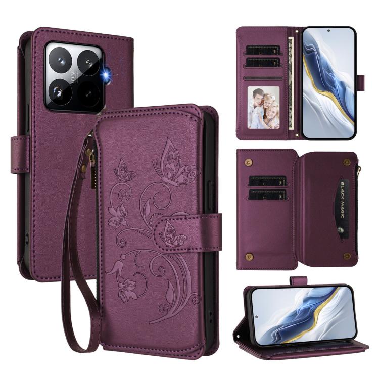 Butterfly Love Flower Multi-card Zipper Wallet Leather Phone Case, For Xiaomi 17 Max 5G, For Xiaomi 17T Pro 5G, For Xiaomi Poco M7 4G 169mm, For Xiaomi 15T Pro 5G, For Xiaomi 15T 5G, For Xiaomi Poco F7 Ultra / Redmi K80 Pro                             ...