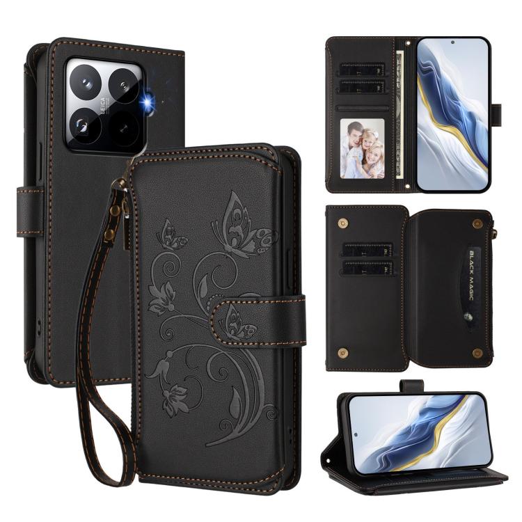 Butterfly Love Flower Multi-card Zipper Wallet Leather Phone Case, For Xiaomi 17 Max 5G, For Xiaomi 17T Pro 5G, For Xiaomi Poco M7 4G 169mm, For Xiaomi 15T Pro 5G, For Xiaomi 15T 5G, For Xiaomi Poco F7 Ultra / Redmi K80 Pro                             ...