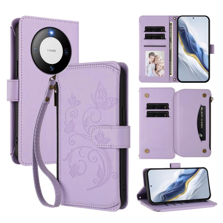 Butterfly Love Flower Multi-card Zipper Wallet Leather Phone Case, For Huawei Mate 70 Pro, For Huawei Mate 70, For Huawei nova 13 Pro, For Huawei nova 13 / 12, For Huawei Pura 70 Pro / 70 Pro+, For Huawei nova 12S 4G / 11 4G / 5G, For Huawei Pura 70   ...