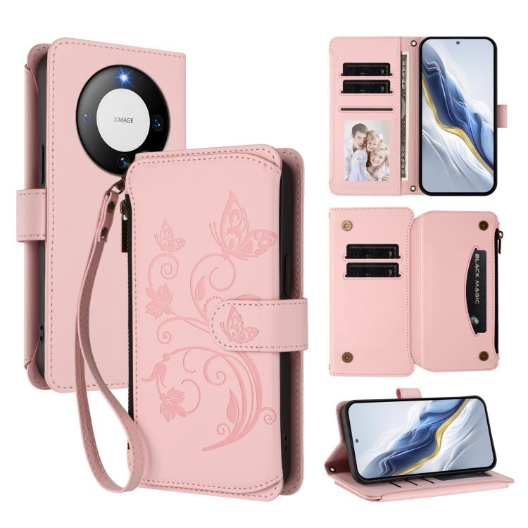 Butterfly Love Flower Multi-card Zipper Wallet Leather Phone Case, For Huawei Mate 70 Pro, For Huawei Mate 70, For Huawei nova 13 Pro, For Huawei nova 13 / 12, For Huawei Pura 70 Pro / 70 Pro+, For Huawei nova 12S 4G / 11 4G / 5G, For Huawei Pura 70   ...