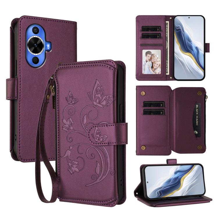 Butterfly Love Flower Multi-card Zipper Wallet Leather Phone Case, For Huawei Mate 70 Pro, For Huawei Mate 70, For Huawei nova 13 Pro, For Huawei nova 13 / 12, For Huawei Pura 70 Pro / 70 Pro+, For Huawei nova 12S 4G / 11 4G / 5G, For Huawei Pura 70   ...