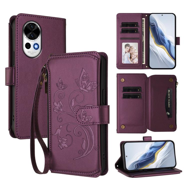 Butterfly Love Flower Multi-card Zipper Wallet Leather Phone Case, For Huawei Mate 70 Pro, For Huawei Mate 70, For Huawei nova 13 Pro, For Huawei nova 13 / 12, For Huawei Pura 70 Pro / 70 Pro+, For Huawei nova 12S 4G / 11 4G / 5G, For Huawei Pura 70   ...