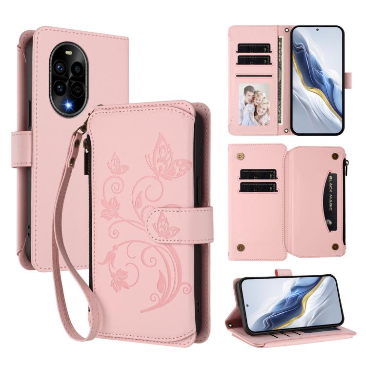 Butterfly Love Flower Multi-card Zipper Wallet Leather Phone Case, For Huawei Mate 70 Pro, For Huawei Mate 70, For Huawei nova 13 Pro, For Huawei nova 13 / 12, For Huawei Pura 70 Pro / 70 Pro+, For Huawei nova 12S 4G / 11 4G / 5G, For Huawei Pura 70   ...