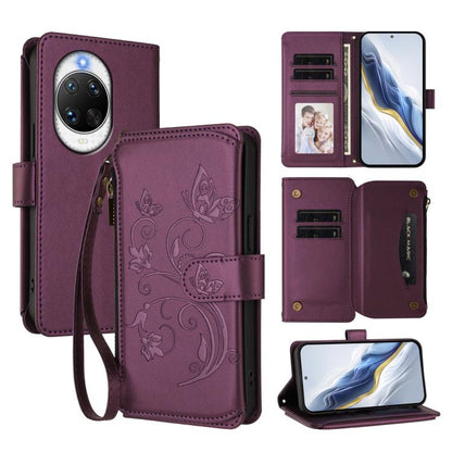 Butterfly Love Flower Multi-card Zipper Wallet Leather Phone Case, For Huawei nova 14 5G / 15 / 16z, For Huawei nova 16, For Huawei Mate 70 Air 5G, For Huawei Pura 80 Ultra 5G, For Huawei Pura 80 Pro 5G, For Huawei Pura 80 5G, For Huawei Enjoy 80s 4G  ...