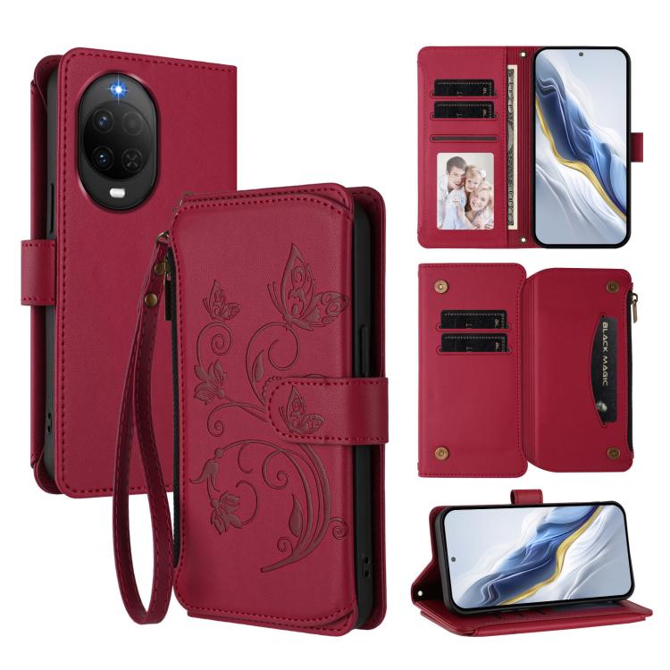 Butterfly Love Flower Multi-card Zipper Wallet Leather Phone Case, For Huawei nova 14 5G / 15 / 16z, For Huawei nova 16, For Huawei Mate 70 Air 5G, For Huawei Pura 80 Ultra 5G, For Huawei Pura 80 Pro 5G, For Huawei Pura 80 5G, For Huawei Enjoy 80s 4G  ...