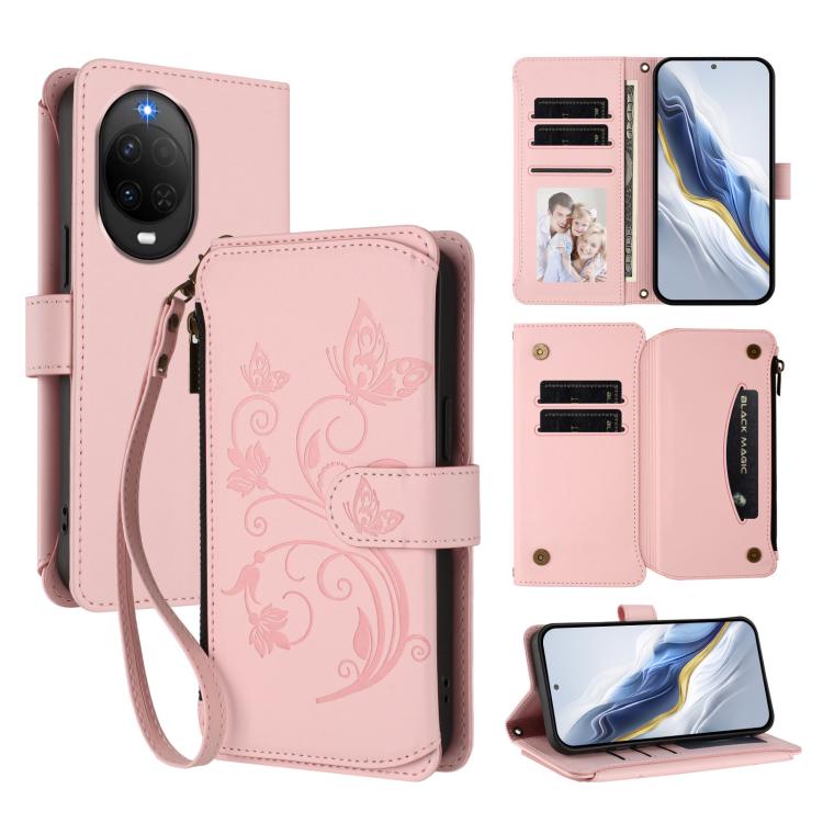 Butterfly Love Flower Multi-card Zipper Wallet Leather Phone Case, For Huawei nova 14 5G / 15 / 16z, For Huawei nova 16, For Huawei Mate 70 Air 5G, For Huawei Pura 80 Ultra 5G, For Huawei Pura 80 Pro 5G, For Huawei Pura 80 5G, For Huawei Enjoy 80s 4G  ...