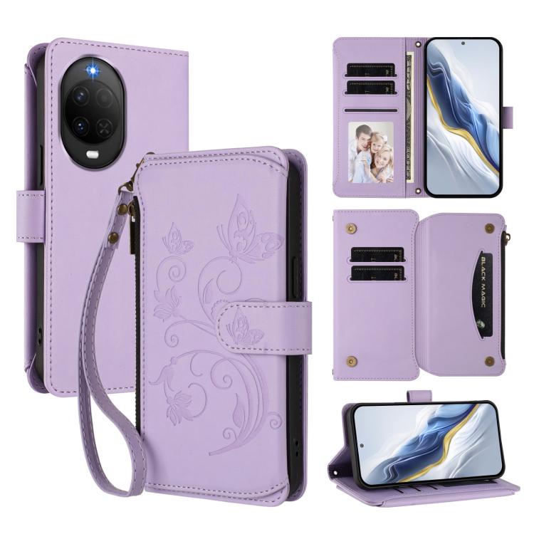 Butterfly Love Flower Multi-card Zipper Wallet Leather Phone Case, For Huawei nova 14 5G / 15 / 16z, For Huawei nova 16, For Huawei Mate 70 Air 5G, For Huawei Pura 80 Ultra 5G, For Huawei Pura 80 Pro 5G, For Huawei Pura 80 5G, For Huawei Enjoy 80s 4G  ...