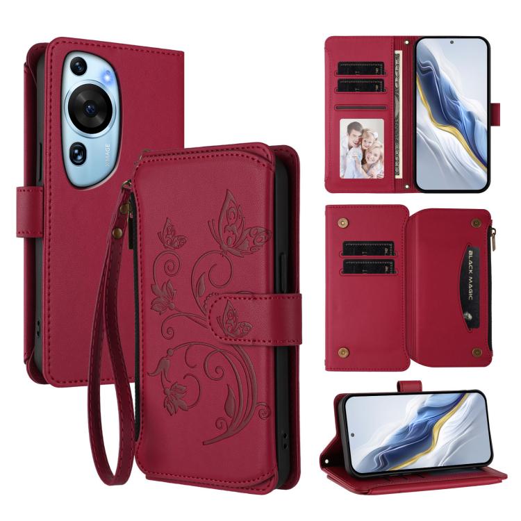 Butterfly Love Flower Multi-card Zipper Wallet Leather Phone Case, For Huawei Mate 70 Pro, For Huawei Mate 70, For Huawei nova 13 Pro, For Huawei nova 13 / 12, For Huawei Pura 70 Pro / 70 Pro+, For Huawei nova 12S 4G / 11 4G / 5G, For Huawei Pura 70   ...