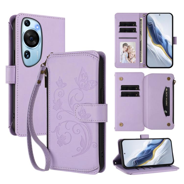 Butterfly Love Flower Multi-card Zipper Wallet Leather Phone Case, For Huawei Mate 70 Pro, For Huawei Mate 70, For Huawei nova 13 Pro, For Huawei nova 13 / 12, For Huawei Pura 70 Pro / 70 Pro+, For Huawei nova 12S 4G / 11 4G / 5G, For Huawei Pura 70   ...