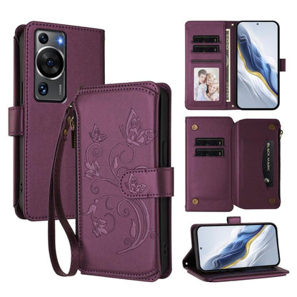 Butterfly Love Flower Multi-card Zipper Wallet Leather Phone Case, For Huawei P60 / P60 Pro, For Huawei Enjoy 50 Pro 4G / nova Y90