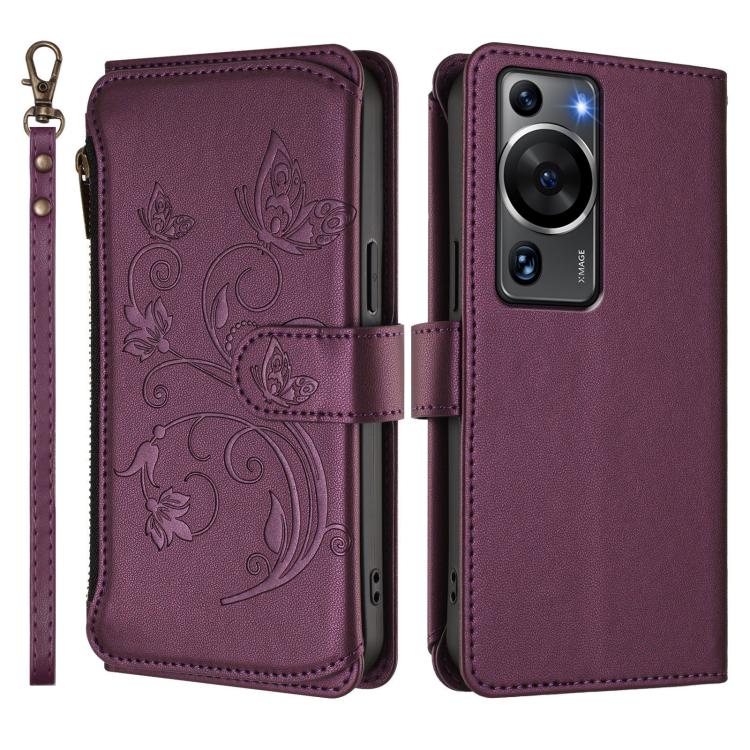 Butterfly Love Flower Multi-card Zipper Wallet Leather Phone Case, For Huawei P60 / P60 Pro, For Huawei Enjoy 50 Pro 4G / nova Y90