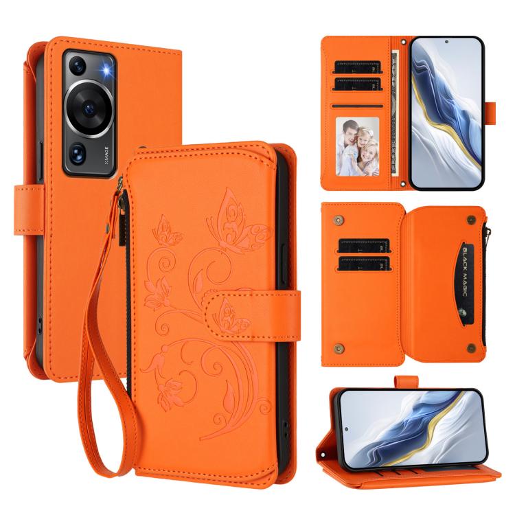 Butterfly Love Flower Multi-card Zipper Wallet Leather Phone Case, For Huawei P60 / P60 Pro, For Huawei Enjoy 50 Pro 4G / nova Y90