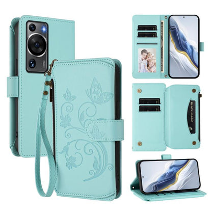 Butterfly Love Flower Multi-card Zipper Wallet Leather Phone Case, For Huawei P60 / P60 Pro, For Huawei Enjoy 50 Pro 4G / nova Y90
