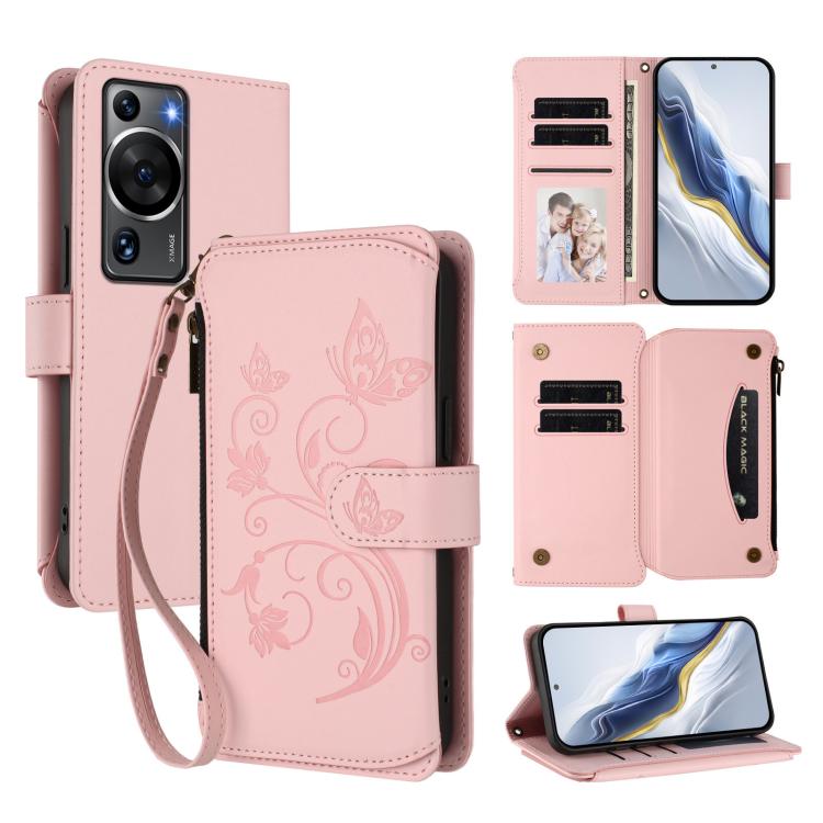 Butterfly Love Flower Multi-card Zipper Wallet Leather Phone Case, For Huawei P60 / P60 Pro, For Huawei Enjoy 50 Pro 4G / nova Y90