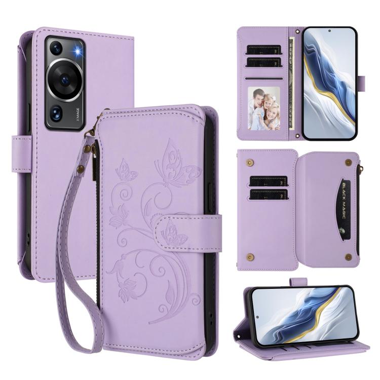 Butterfly Love Flower Multi-card Zipper Wallet Leather Phone Case, For Huawei P60 / P60 Pro, For Huawei Enjoy 50 Pro 4G / nova Y90