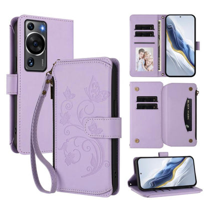 Butterfly Love Flower Multi-card Zipper Wallet Leather Phone Case, For Huawei P60 / P60 Pro, For Huawei Enjoy 50 Pro 4G / nova Y90