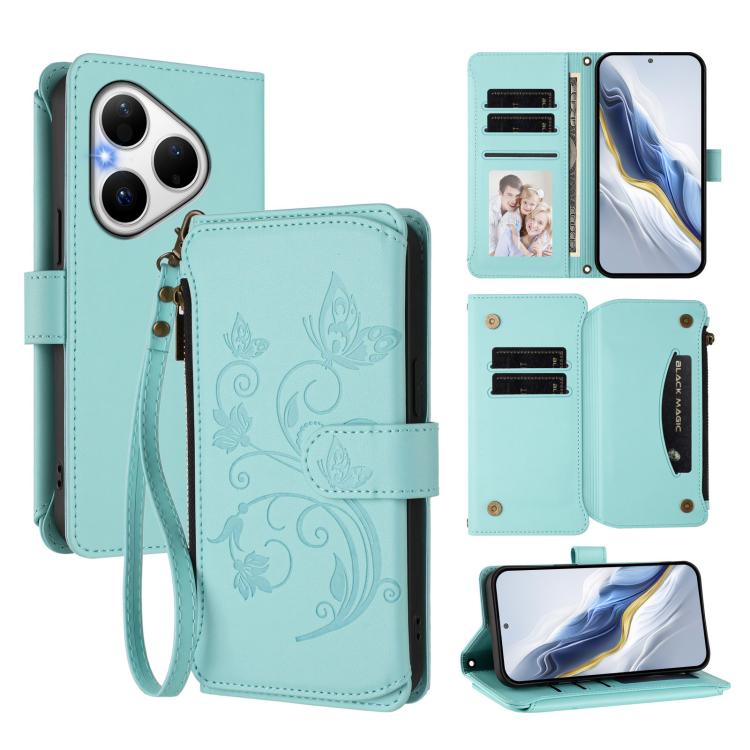 Butterfly Love Flower Multi-card Zipper Wallet Leather Phone Case, For Huawei nova 14 5G / 15 / 16z, For Huawei nova 16, For Huawei Mate 70 Air 5G, For Huawei Pura 80 Ultra 5G, For Huawei Pura 80 Pro 5G, For Huawei Pura 80 5G, For Huawei Enjoy 80s 4G  ...