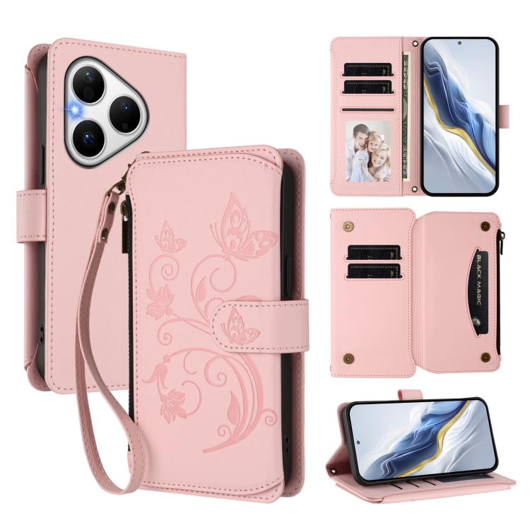 Butterfly Love Flower Multi-card Zipper Wallet Leather Phone Case, For Huawei nova 14 5G / 15 / 16z, For Huawei nova 16, For Huawei Mate 70 Air 5G, For Huawei Pura 80 Ultra 5G, For Huawei Pura 80 Pro 5G, For Huawei Pura 80 5G, For Huawei Enjoy 80s 4G  ...
