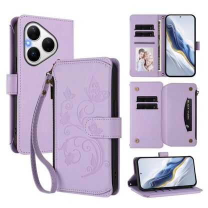 Butterfly Love Flower Multi-card Zipper Wallet Leather Phone Case, For Huawei nova 14 5G / 15 / 16z, For Huawei nova 16, For Huawei Mate 70 Air 5G, For Huawei Pura 80 Ultra 5G, For Huawei Pura 80 Pro 5G, For Huawei Pura 80 5G, For Huawei Enjoy 80s 4G  ...