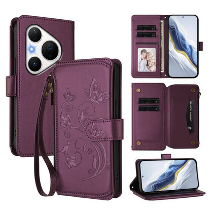 Butterfly Love Flower Multi-card Zipper Wallet Leather Phone Case, For Huawei nova 14 5G / 15 / 16z, For Huawei nova 16, For Huawei Mate 70 Air 5G, For Huawei Pura 80 Ultra 5G, For Huawei Pura 80 Pro 5G, For Huawei Pura 80 5G, For Huawei Enjoy 80s 4G  ...