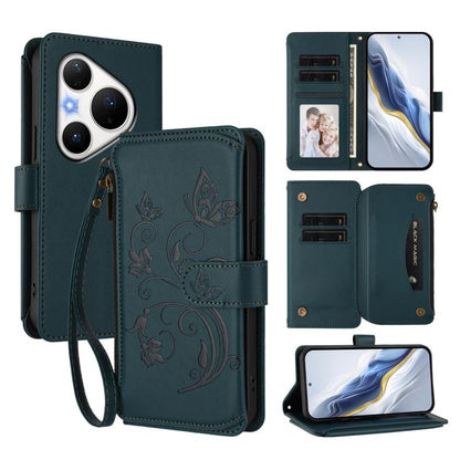Butterfly Love Flower Multi-card Zipper Wallet Leather Phone Case, For Huawei nova 14 5G / 15 / 16z, For Huawei nova 16, For Huawei Mate 70 Air 5G, For Huawei Pura 80 Ultra 5G, For Huawei Pura 80 Pro 5G, For Huawei Pura 80 5G, For Huawei Enjoy 80s 4G  ...
