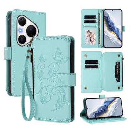 Butterfly Love Flower Multi-card Zipper Wallet Leather Phone Case, For Huawei nova 14 5G / 15 / 16z, For Huawei nova 16, For Huawei Mate 70 Air 5G, For Huawei Pura 80 Ultra 5G, For Huawei Pura 80 Pro 5G, For Huawei Pura 80 5G, For Huawei Enjoy 80s 4G  ...