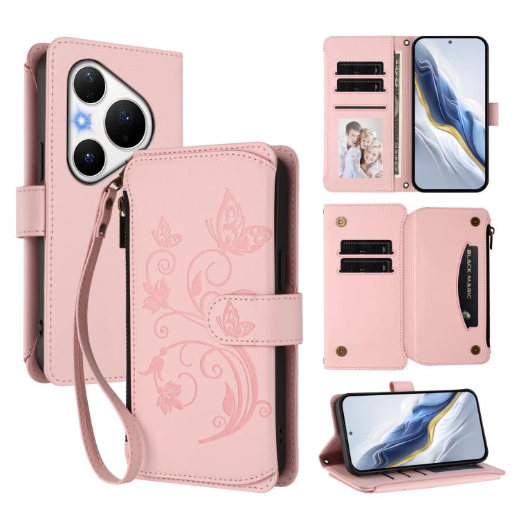Butterfly Love Flower Multi-card Zipper Wallet Leather Phone Case, For Huawei nova 14 5G / 15 / 16z, For Huawei nova 16, For Huawei Mate 70 Air 5G, For Huawei Pura 80 Ultra 5G, For Huawei Pura 80 Pro 5G, For Huawei Pura 80 5G, For Huawei Enjoy 80s 4G  ...