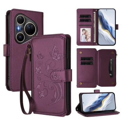 Butterfly Love Flower Multi-card Zipper Wallet Leather Phone Case, For Huawei nova 14 5G / 15 / 16z, For Huawei nova 16, For Huawei Mate 70 Air 5G, For Huawei Pura 80 Ultra 5G, For Huawei Pura 80 Pro 5G, For Huawei Pura 80 5G, For Huawei Enjoy 80s 4G  ...