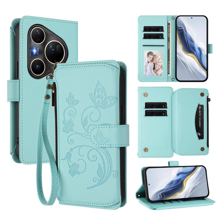 Butterfly Love Flower Multi-card Zipper Wallet Leather Phone Case, For Huawei nova 14 5G / 15 / 16z, For Huawei nova 16, For Huawei Mate 70 Air 5G, For Huawei Pura 80 Ultra 5G, For Huawei Pura 80 Pro 5G, For Huawei Pura 80 5G, For Huawei Enjoy 80s 4G  ...