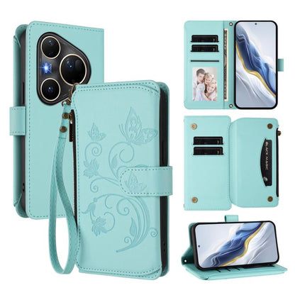 Butterfly Love Flower Multi-card Zipper Wallet Leather Phone Case, For Huawei nova 14 5G / 15 / 16z, For Huawei nova 16, For Huawei Mate 70 Air 5G, For Huawei Pura 80 Ultra 5G, For Huawei Pura 80 Pro 5G, For Huawei Pura 80 5G, For Huawei Enjoy 80s 4G  ...