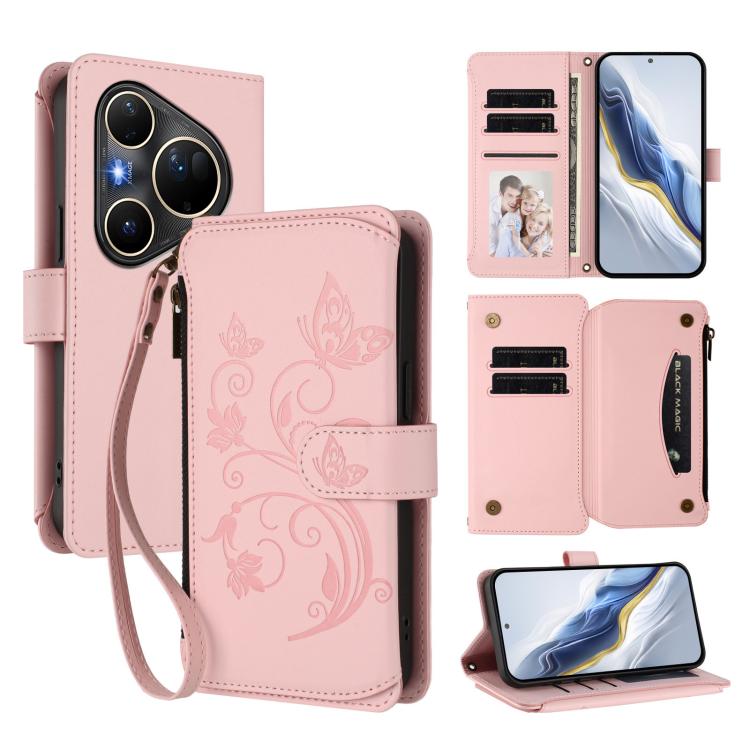 Butterfly Love Flower Multi-card Zipper Wallet Leather Phone Case, For Huawei nova 14 5G / 15 / 16z, For Huawei nova 16, For Huawei Mate 70 Air 5G, For Huawei Pura 80 Ultra 5G, For Huawei Pura 80 Pro 5G, For Huawei Pura 80 5G, For Huawei Enjoy 80s 4G  ...