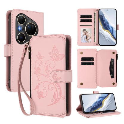 Butterfly Love Flower Multi-card Zipper Wallet Leather Phone Case, For Huawei nova 14 5G / 15 / 16z, For Huawei nova 16, For Huawei Mate 70 Air 5G, For Huawei Pura 80 Ultra 5G, For Huawei Pura 80 Pro 5G, For Huawei Pura 80 5G, For Huawei Enjoy 80s 4G  ...