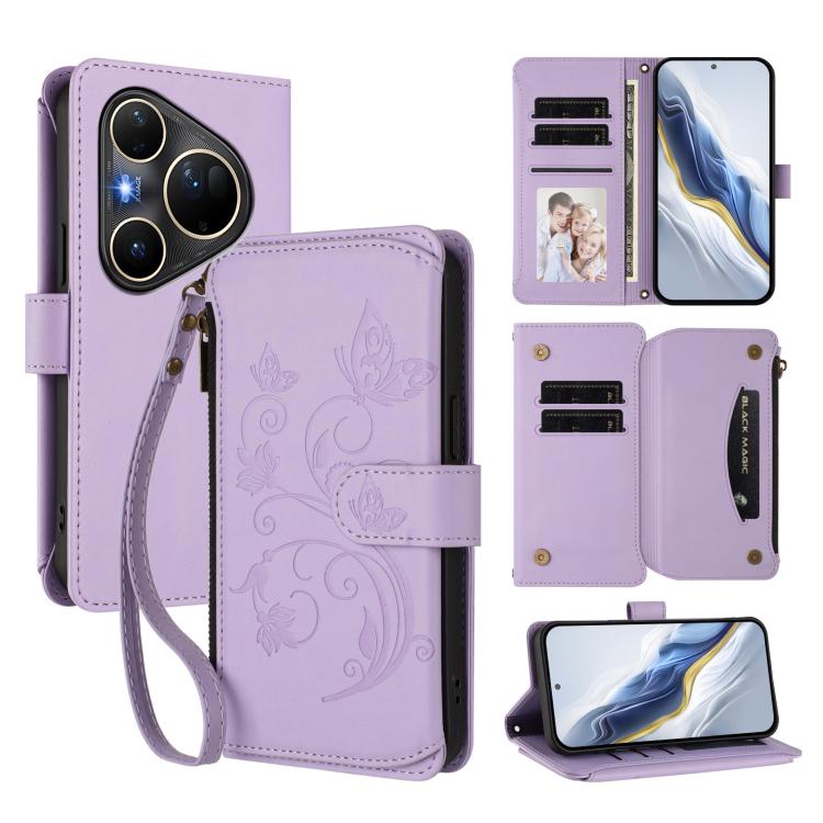 Butterfly Love Flower Multi-card Zipper Wallet Leather Phone Case, For Huawei nova 14 5G / 15 / 16z, For Huawei nova 16, For Huawei Mate 70 Air 5G, For Huawei Pura 80 Ultra 5G, For Huawei Pura 80 Pro 5G, For Huawei Pura 80 5G, For Huawei Enjoy 80s 4G  ...