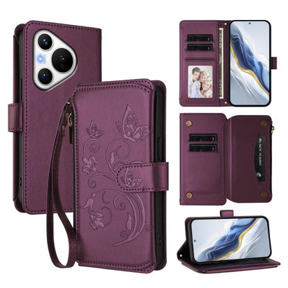 Butterfly Love Flower Multi-card Zipper Wallet Leather Phone Case, For Huawei Mate 70 Pro, For Huawei Mate 70, For Huawei nova 13 Pro, For Huawei nova 13 / 12, For Huawei Pura 70 Pro / 70 Pro+, For Huawei nova 12S 4G / 11 4G / 5G, For Huawei Pura 70   ...