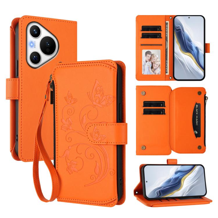 Butterfly Love Flower Multi-card Zipper Wallet Leather Phone Case, For Huawei Mate 70 Pro, For Huawei Mate 70, For Huawei nova 13 Pro, For Huawei nova 13 / 12, For Huawei Pura 70 Pro / 70 Pro+, For Huawei nova 12S 4G / 11 4G / 5G, For Huawei Pura 70   ...