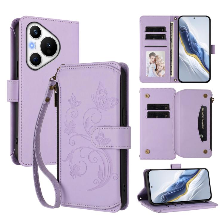 Butterfly Love Flower Multi-card Zipper Wallet Leather Phone Case, For Huawei Mate 70 Pro, For Huawei Mate 70, For Huawei nova 13 Pro, For Huawei nova 13 / 12, For Huawei Pura 70 Pro / 70 Pro+, For Huawei nova 12S 4G / 11 4G / 5G, For Huawei Pura 70   ...