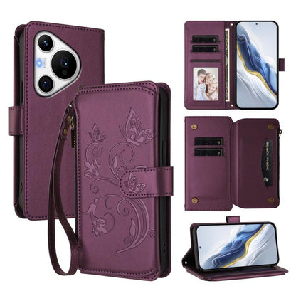 Butterfly Love Flower Multi-card Zipper Wallet Leather Phone Case, For Huawei Mate 70 Pro, For Huawei Mate 70, For Huawei nova 13 Pro, For Huawei nova 13 / 12, For Huawei Pura 70 Pro / 70 Pro+, For Huawei nova 12S 4G / 11 4G / 5G, For Huawei Pura 70   ...