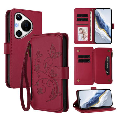 Butterfly Love Flower Multi-card Zipper Wallet Leather Phone Case, For Huawei Mate 70 Pro, For Huawei Mate 70, For Huawei nova 13 Pro, For Huawei nova 13 / 12, For Huawei Pura 70 Pro / 70 Pro+, For Huawei nova 12S 4G / 11 4G / 5G, For Huawei Pura 70   ...
