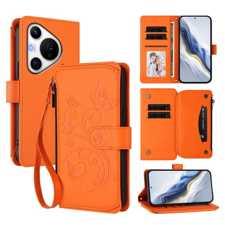 Butterfly Love Flower Multi-card Zipper Wallet Leather Phone Case, For Huawei Mate 70 Pro, For Huawei Mate 70, For Huawei nova 13 Pro, For Huawei nova 13 / 12, For Huawei Pura 70 Pro / 70 Pro+, For Huawei nova 12S 4G / 11 4G / 5G, For Huawei Pura 70   ...