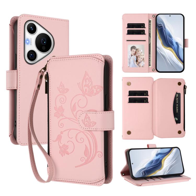 Butterfly Love Flower Multi-card Zipper Wallet Leather Phone Case, For Huawei Mate 70 Pro, For Huawei Mate 70, For Huawei nova 13 Pro, For Huawei nova 13 / 12, For Huawei Pura 70 Pro / 70 Pro+, For Huawei nova 12S 4G / 11 4G / 5G, For Huawei Pura 70   ...