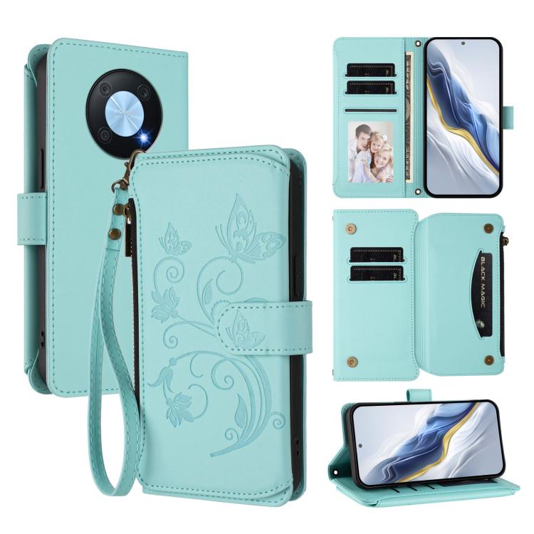 Butterfly Love Flower Multi-card Zipper Wallet Leather Phone Case, For Huawei P60 / P60 Pro, For Huawei Enjoy 50 Pro 4G / nova Y90