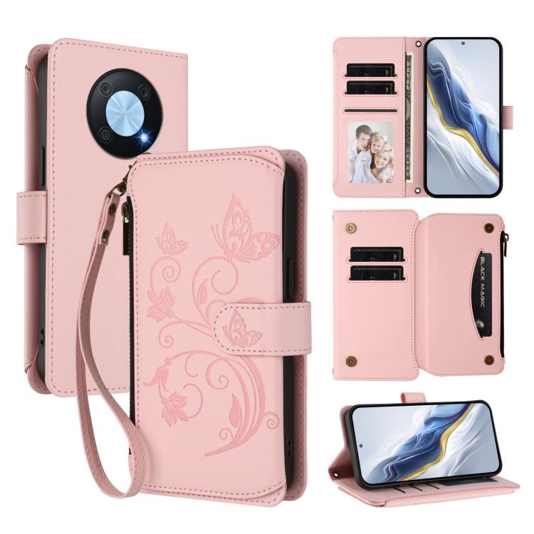 Butterfly Love Flower Multi-card Zipper Wallet Leather Phone Case, For Huawei P60 / P60 Pro, For Huawei Enjoy 50 Pro 4G / nova Y90